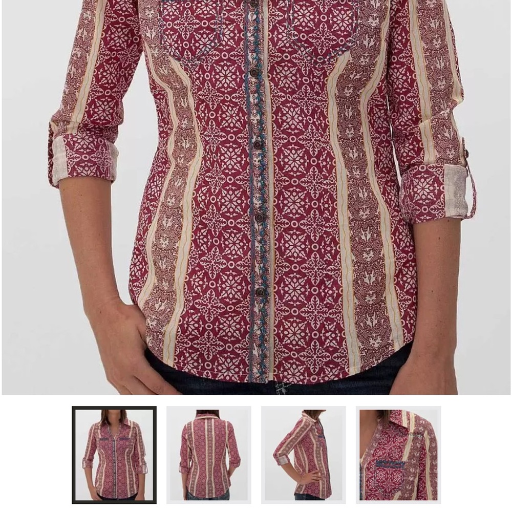 BKE Eased Women's Red and Cream Cotton Button Down Shirt GUC XL